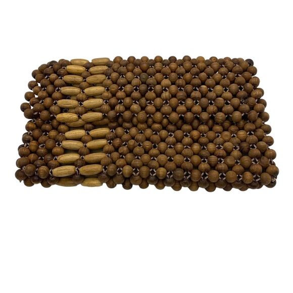 Vintage Wooden Beaded Clutch Small Fold Over Bag Purse Boho Bohemian Style - Picture 11 of 11